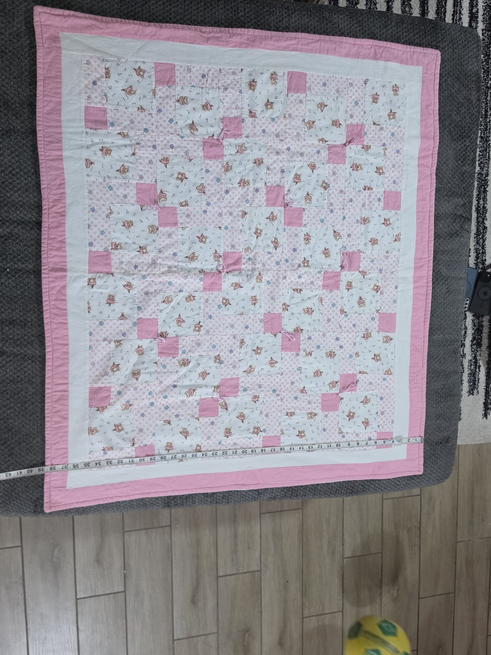 Source Unknown Pink and White Patchwork Baby Quilt with Floral Print